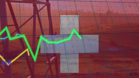 animación del procesamiento de datos financieros sobre la bandera de suiza