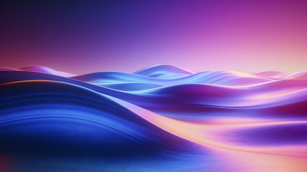 Shifting glossy wave forms sliding across low horizon, showing specular highlights and reflections