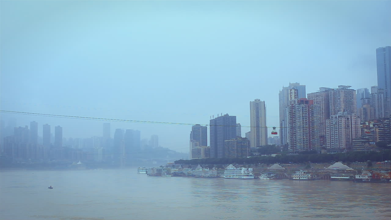 Two Cableways carry people across the river, over the Yangtze River in Chongqing