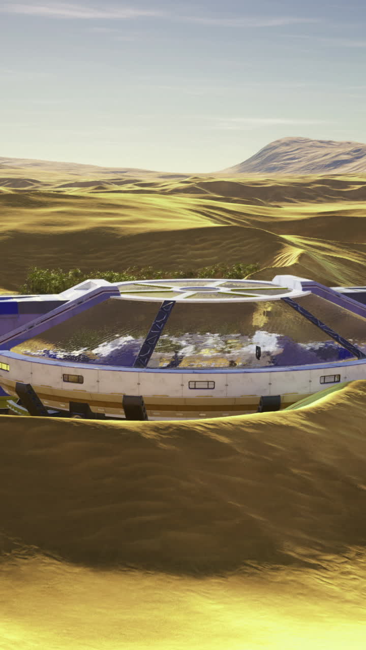 Laboratory craft exploring desert landscape during sunset under clear skies