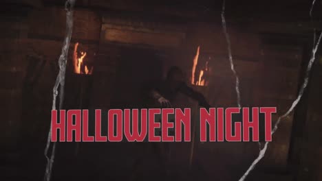 Animation-of-halloween-night-text-over-zombie-walking