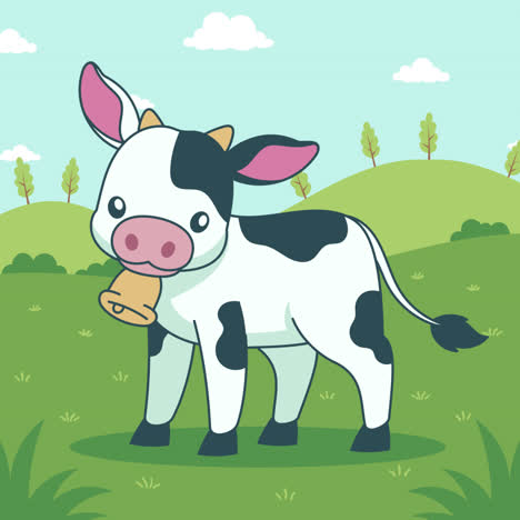 cute cartoon cow in a field