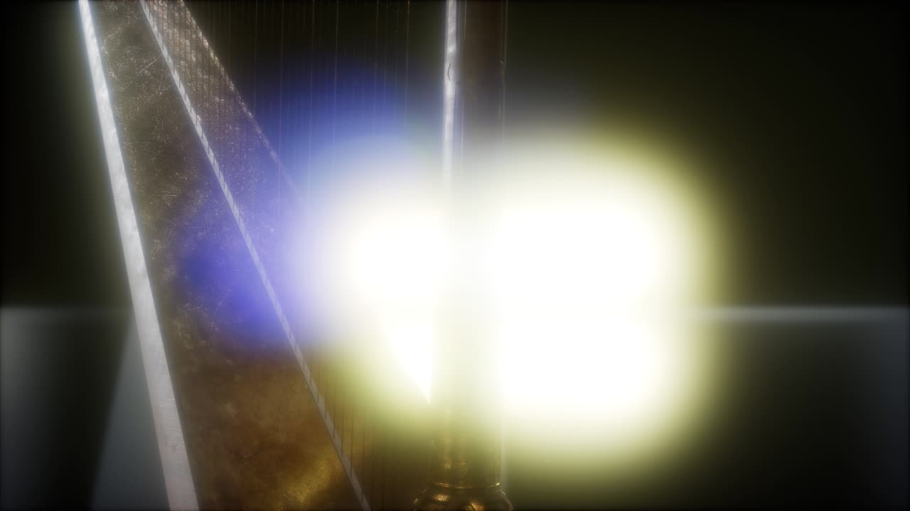 instrumento de arpa en la oscuridad con luces brillantes