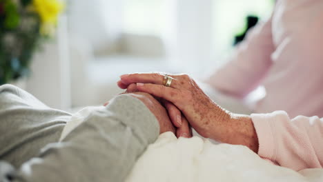 senior, couple and holding hands for care