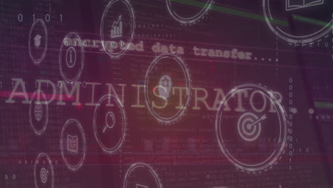 animación de múltiples iconos digitales y interfaz con procesamiento de datos en fondo de gradiente rosa