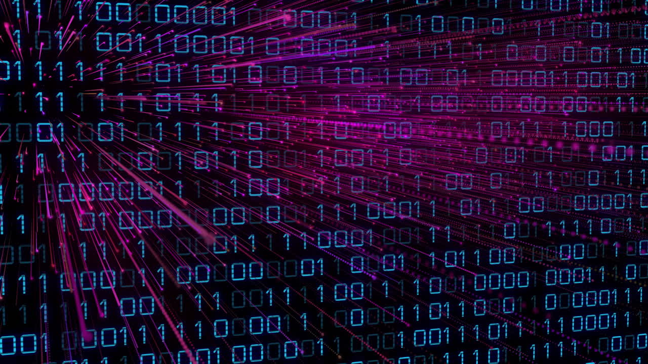 Animation of dynamic data processing with binary code and digital lines in school