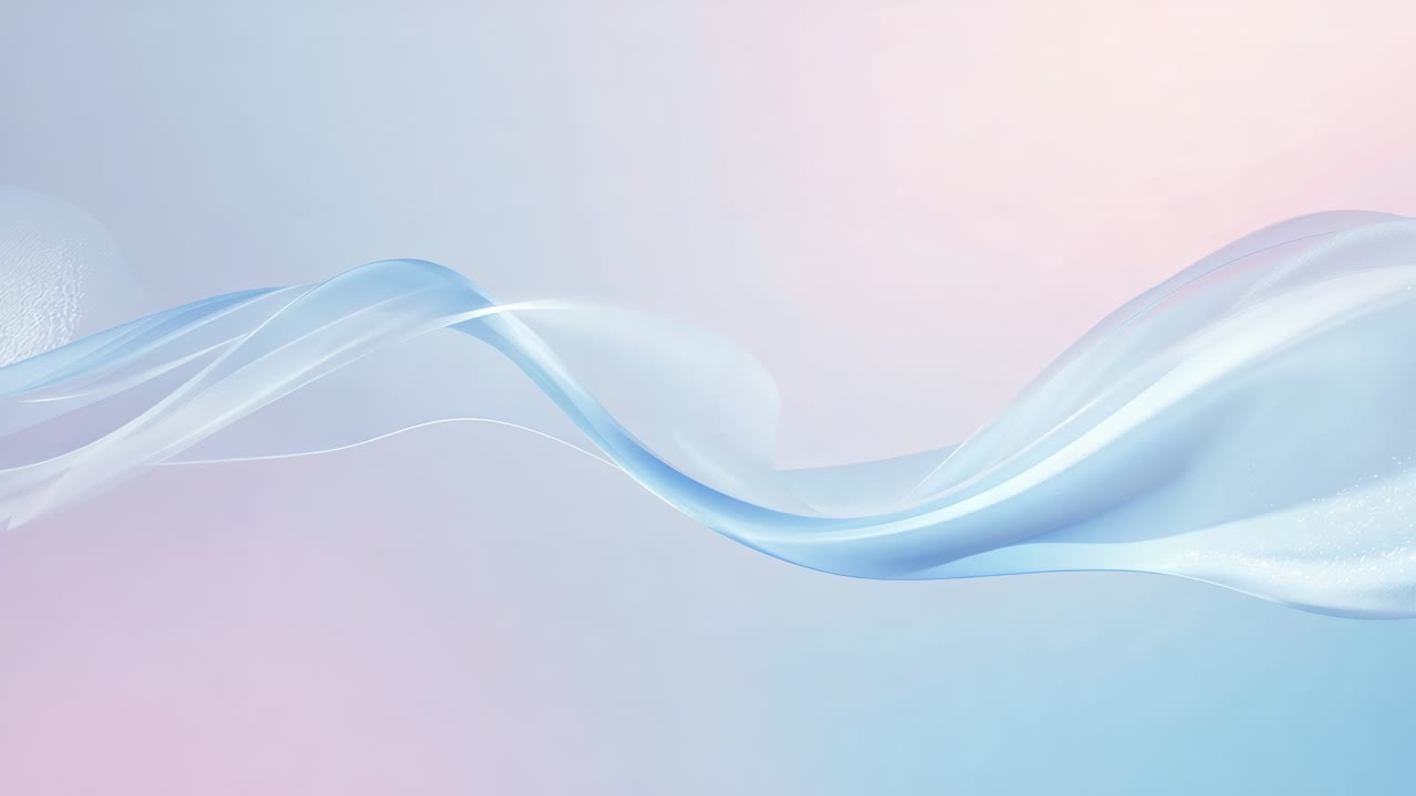 스튜디오에서 빛을 받으며 흐름을 전달하고, 오른쪽으로 움직이는 반투명 리본 웨이브의 파도가 솟아오르는 애니메이션