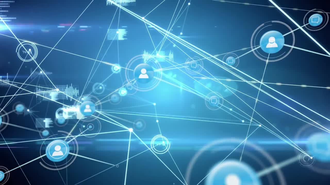 animación de redes de conexiones con iconos sobre fondo negro