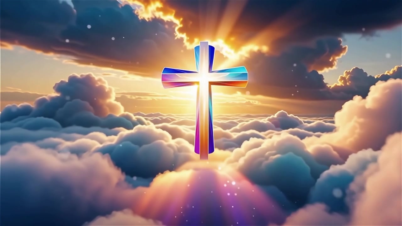 Croce Cristiana Luce Celestiale Sfondo per il Culto.