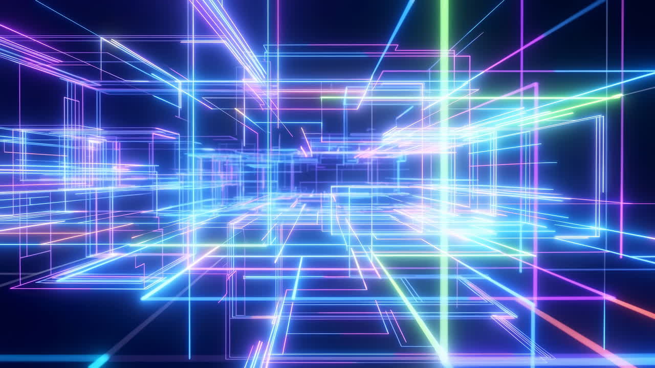 Dynamic Abstract Network of Moving Neon Lights