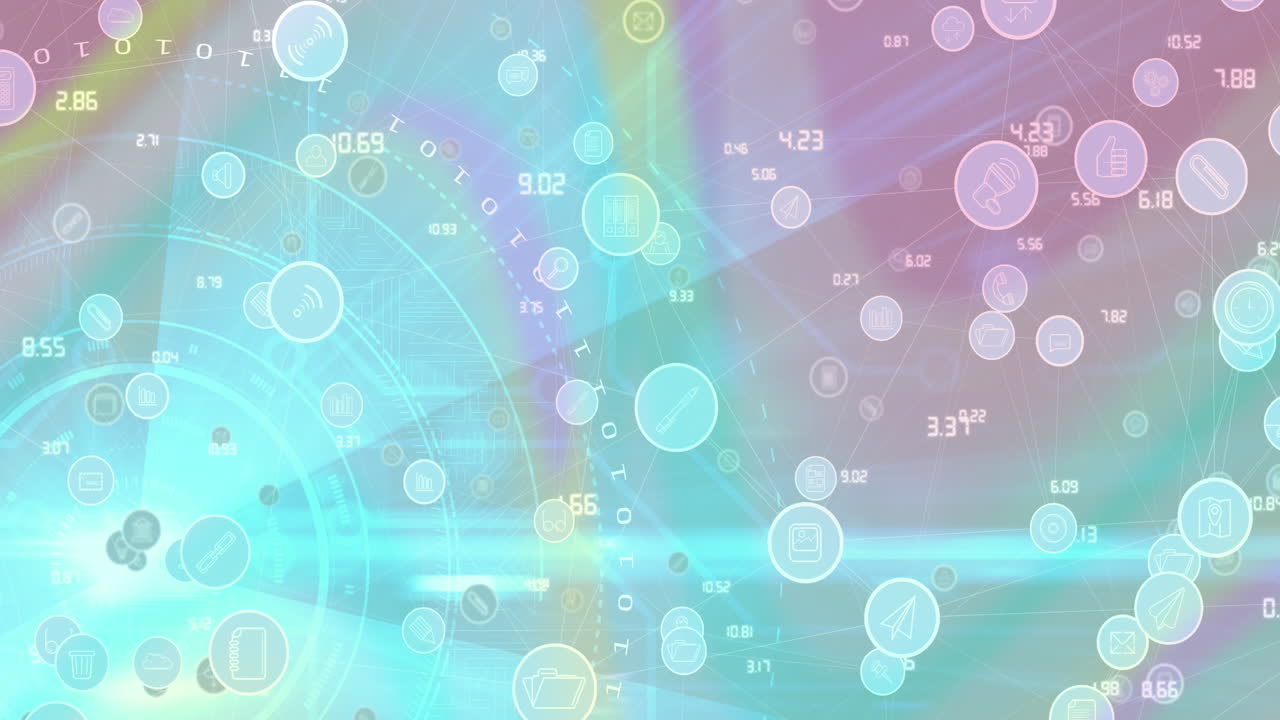 다채로운 배경에 스 ⁇  스캐닝을 통해 디지털 아이콘의 애니메이션