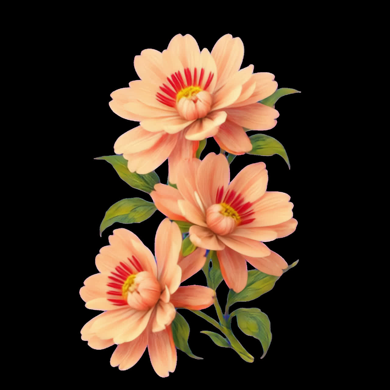 Elegant floral illustration with peonies animation isolated asset, transparent 4K video, alpha