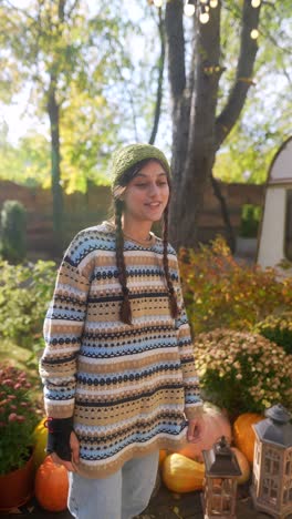 woman in autumnal garden