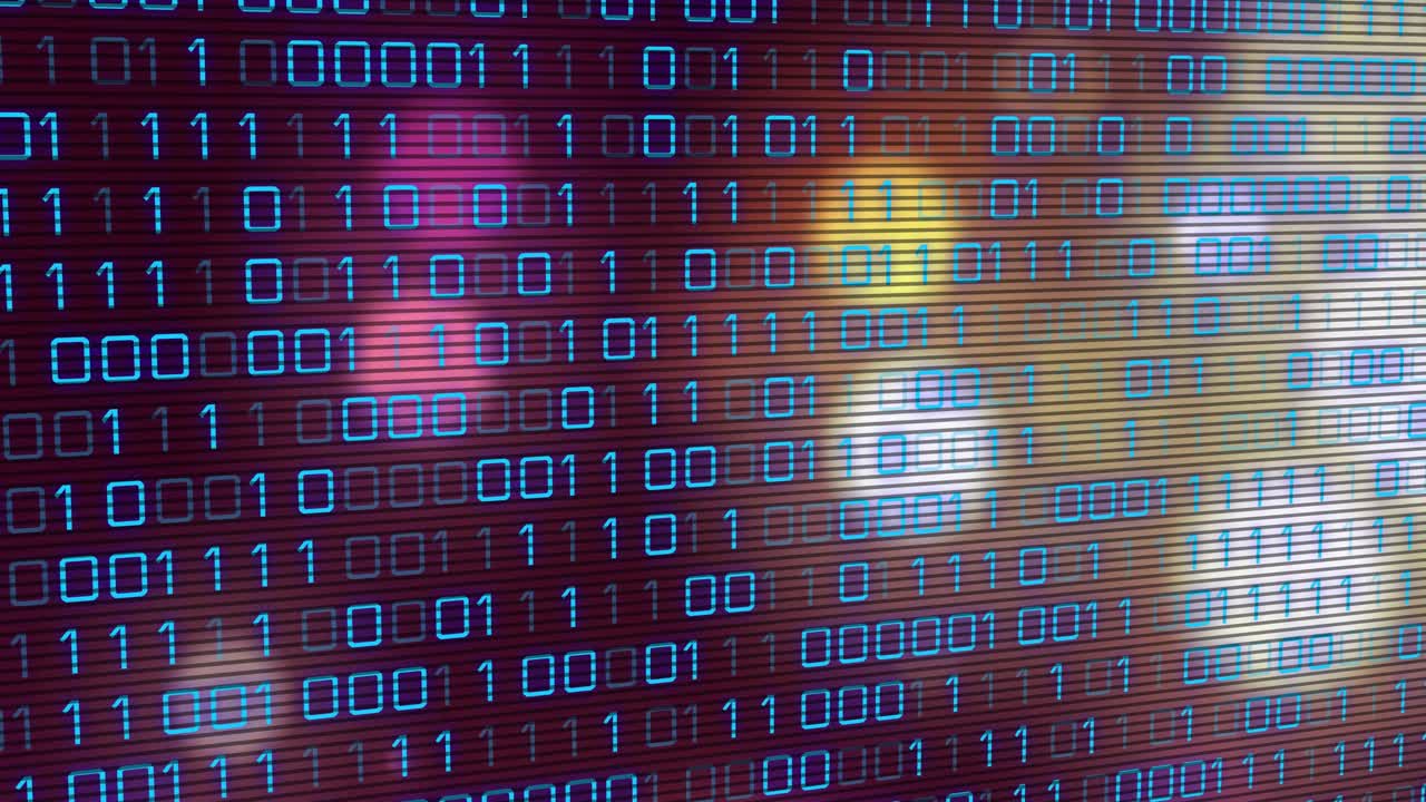 On start binary grid staying static while colored backdrop pulsing and shifting to visualize data