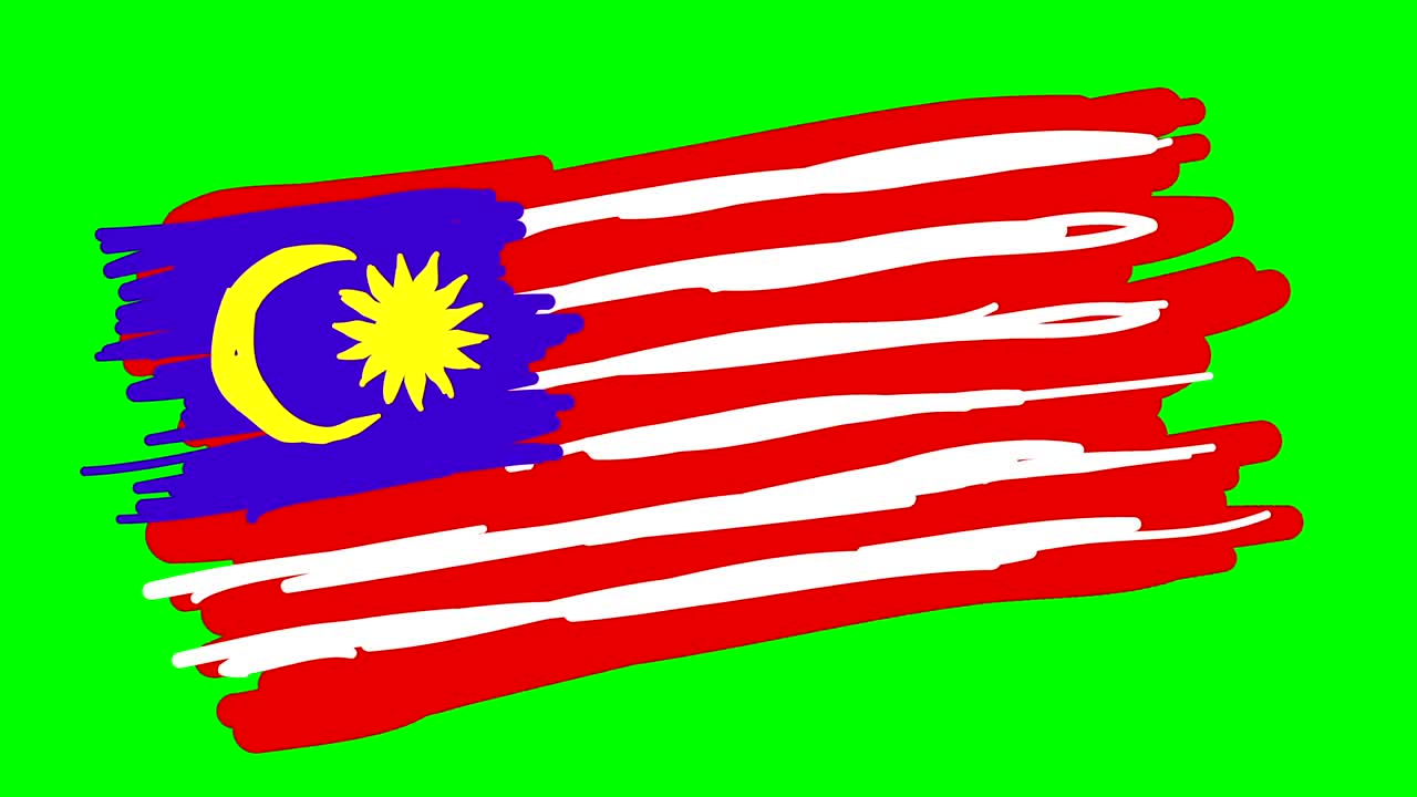 Disegno della bandiera della Malesia su lavagna isolata con schermo verde.