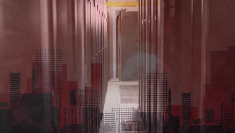animación del paisaje de la ciudad sobre la sala del servidor