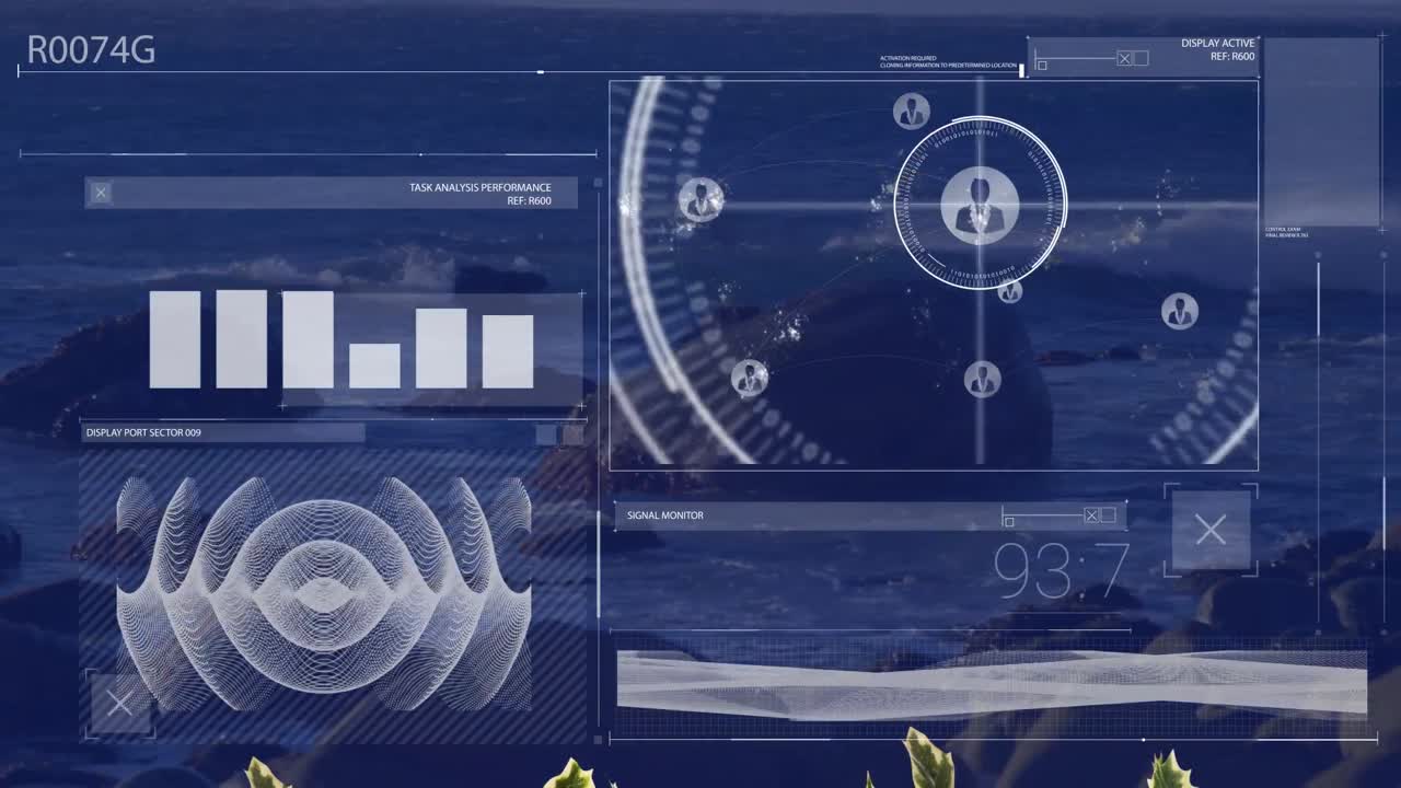 animación del procesamiento de datos sobre el paisaje