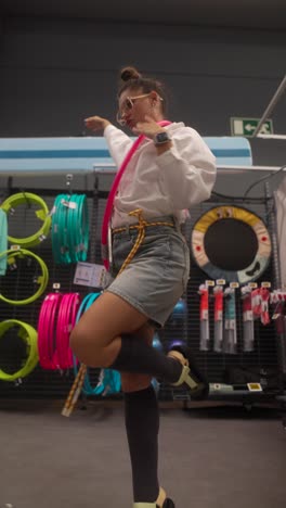 young woman hooping in a retail store
