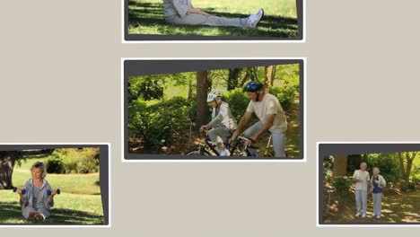 montage of mature couples relaxing annd exercising