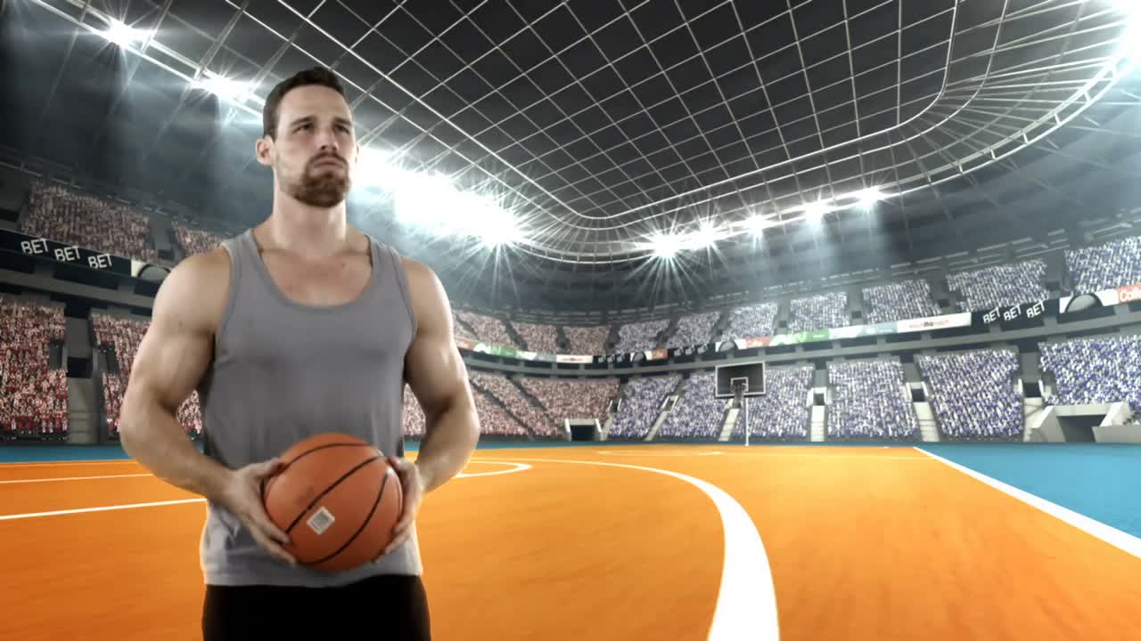 농구 선수가 농구를 들고 있다