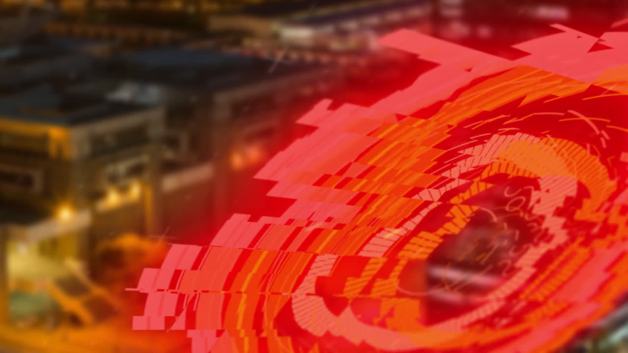 animación del círculo de procesamiento sobre el paisaje urbano nocturno