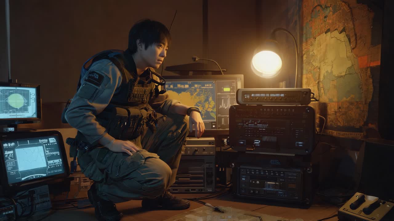 Man in tactical gear at a military command center