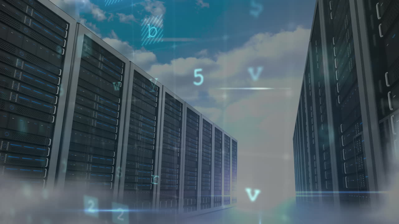 Animation of cyber attack warning over server room