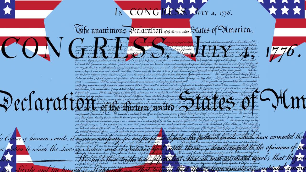 미국 국기 별과 미국 헌법 텍스트 위의 파란색 층의 애니메이션