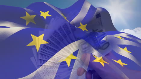 animation of flag of gret britain over euro currency bills