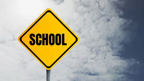 animation of  yellow road sign with the sky in the background