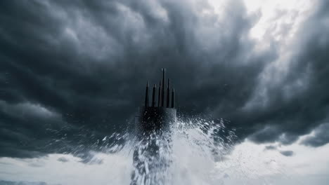 submarine in a stormy sea