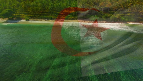 animación de la bandera de argelia ondeando sobre las manos de la playa