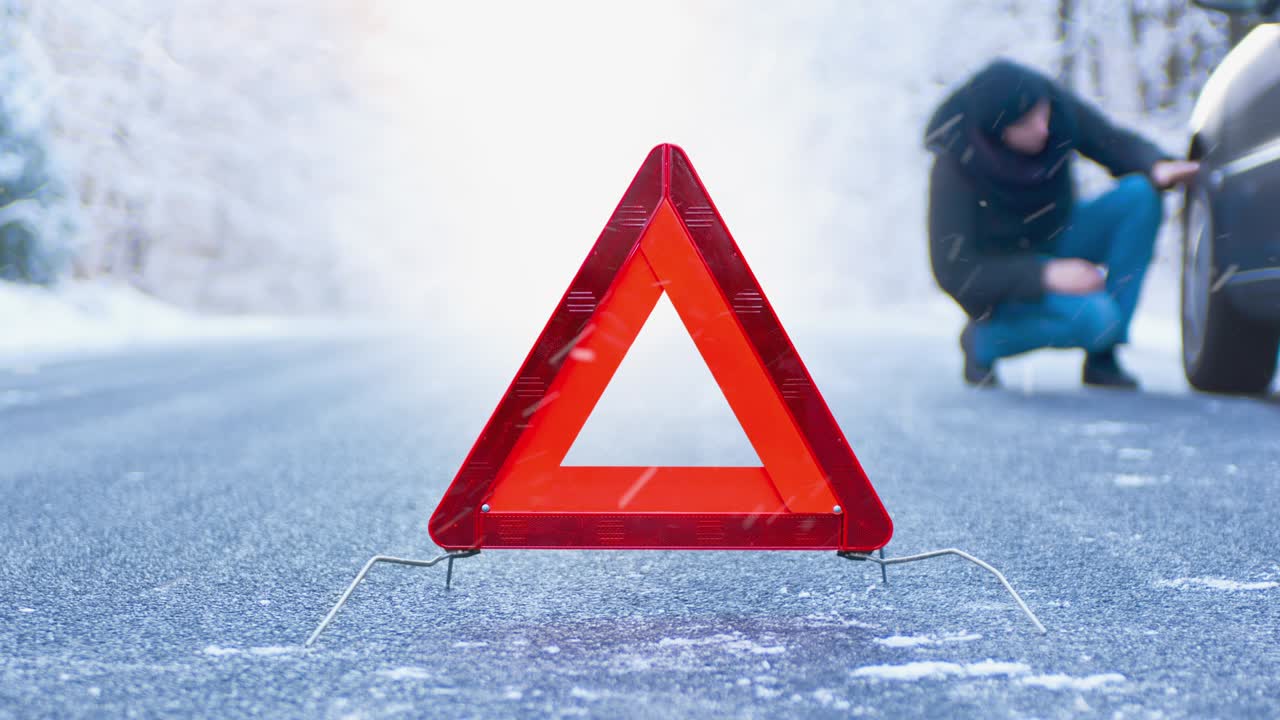 겨울 운전 시네마그래프 - 산길에서 자동차 고장