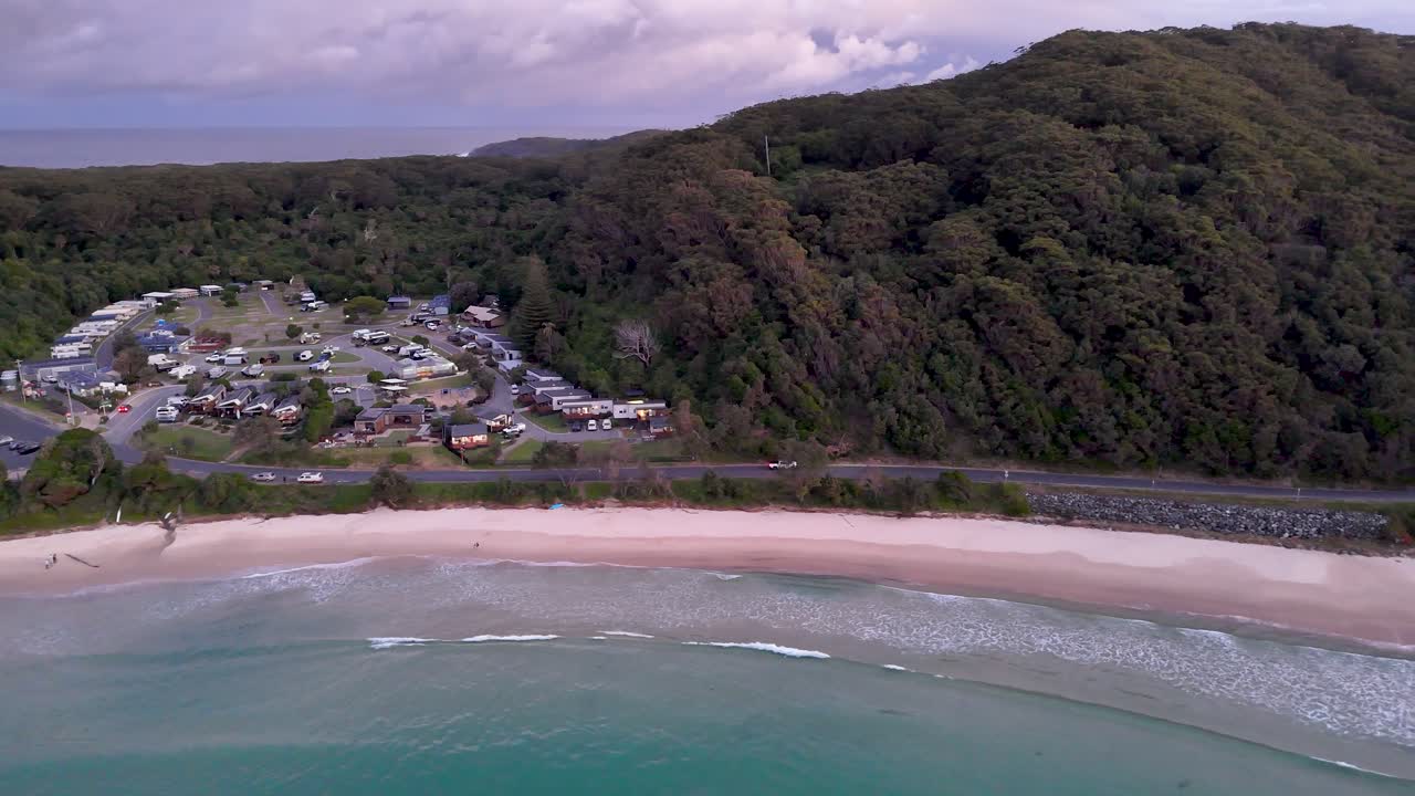 Drone footage of a stunning sunset at Seal Rocks in New South Wales