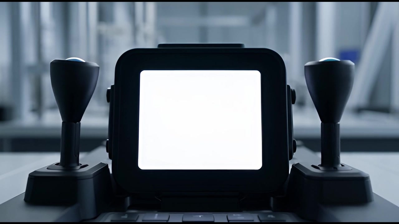 Pannello di controllo futuristico con schermo vuoto e joystick
