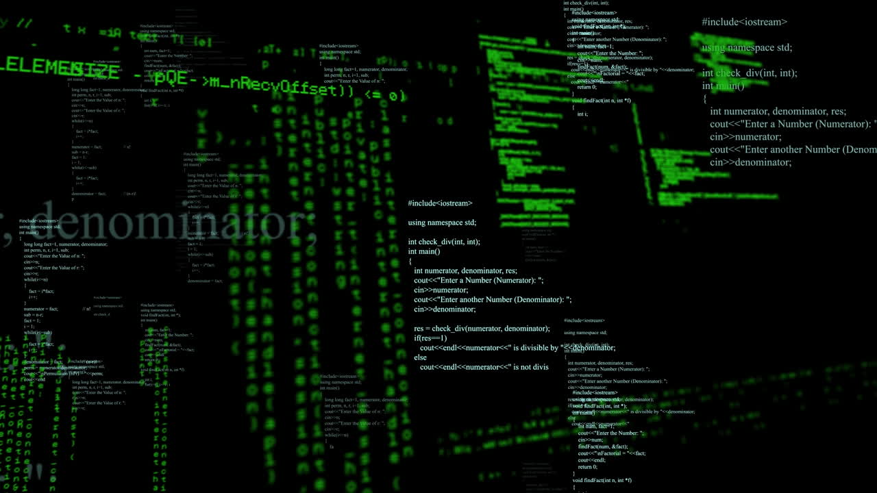 Animation of data processing on black background