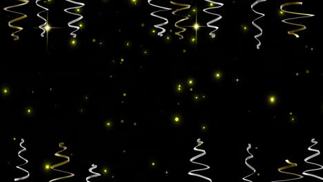 Animation-of-gold-and-silver-streamers-on-black-background