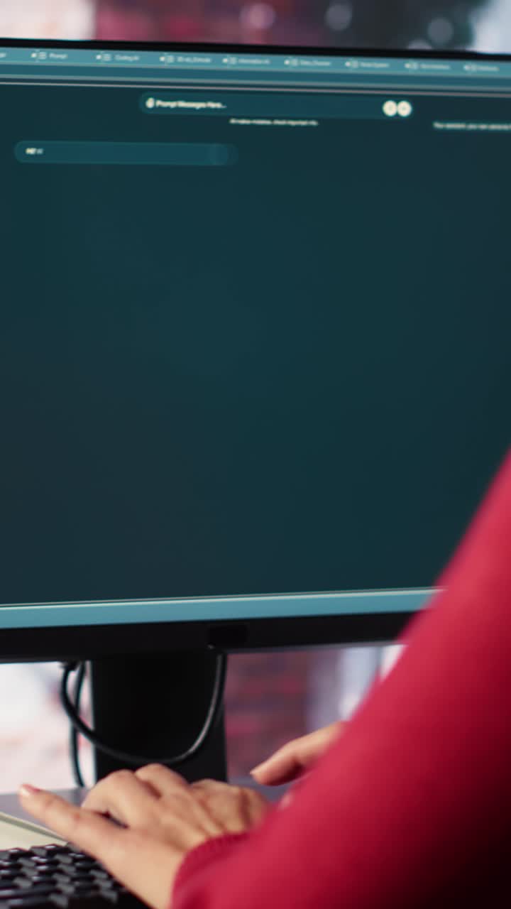 Vertical Video Online interaction with an AI chatbot system on a desktop setup