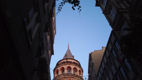 slow motion:view of popular ancient galata tower in the evening