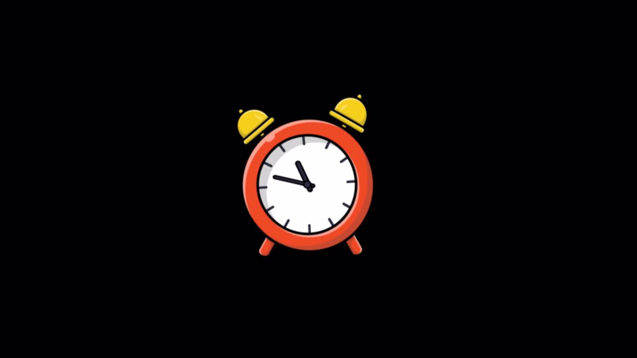 Animated Red Alarm Clock Ticking on Black Background