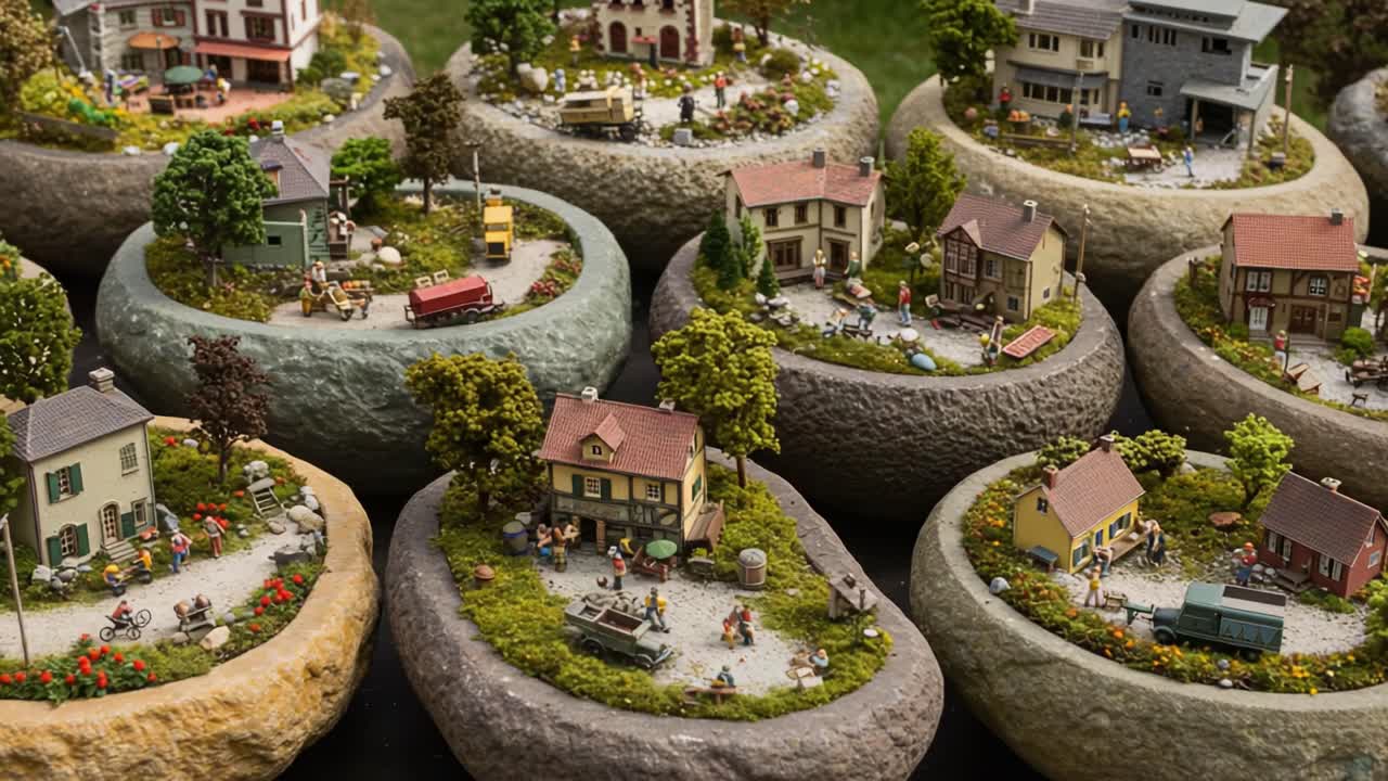 A Stunning Visual Display of Miniature Towns: Explore the Intricate Details of These Charming Model Settings in Creative Stone Displays