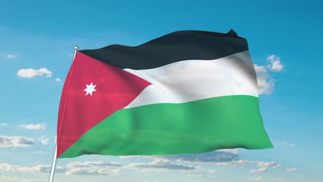 bandera de jordania con estructura de tela contra un cielo nublado (loopable)