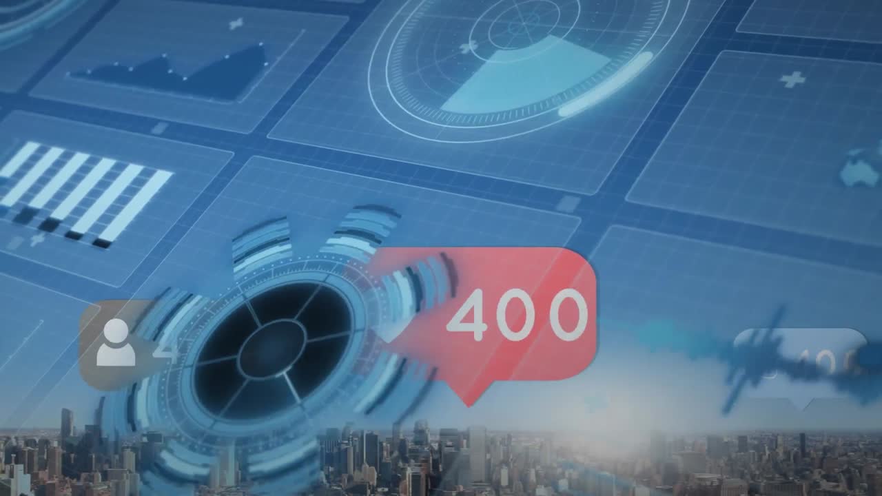 점점 더 많은 아이콘의 애니메이션과 도시 풍경에 대한 데이터 처리