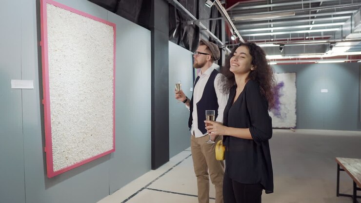 Couple Viewing Modern Art in an Art Gallery