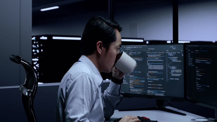 Programmer Working Late in a Server Room