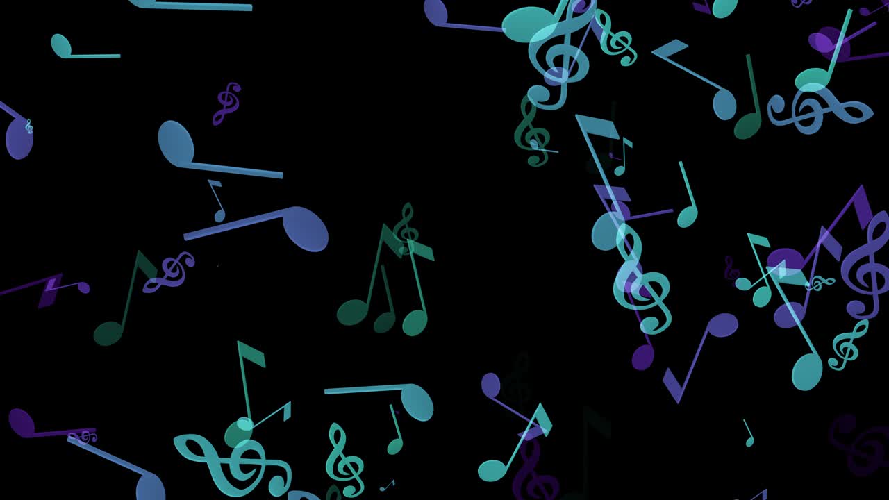 4k abstracto clave aguda en bucle y notas musicales animación, fondo de color negro