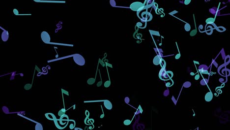 4k abstract loopable treble clef and music notes animation, black color background
