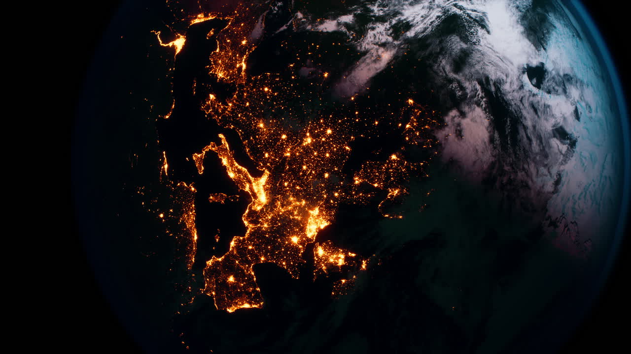 planeta tierra visto desde el espacio por la noche mostrando las luces de los países