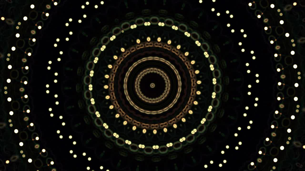 puntos y líneas brillantes unidos entre sí en un caleidoscopio fractal con bucle pulsante concéntrico sin costuras