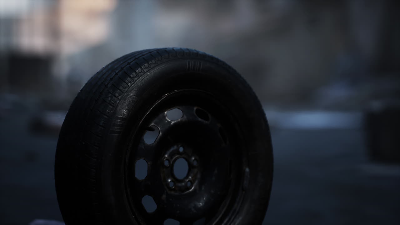 Close-up of a Used Spare Tire